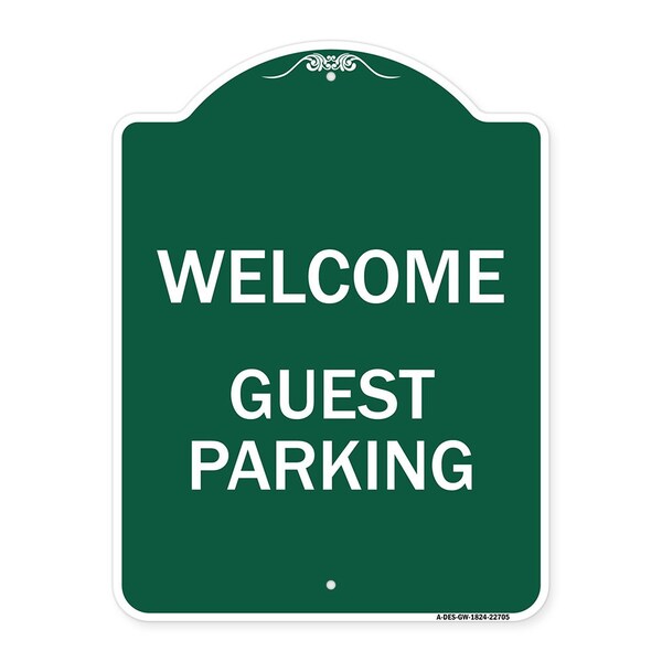 Designer Series Sign-Welcome Guest Parking, Green & White Aluminum Sign, 18" x 24", GW-1824-22705